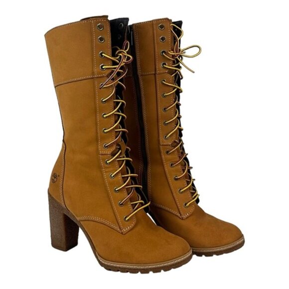 Timberland Shoes - Timberland Mid Calf Heel Boots Wheat Size 6